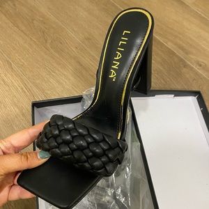 NWT black braided lace up heel sandals